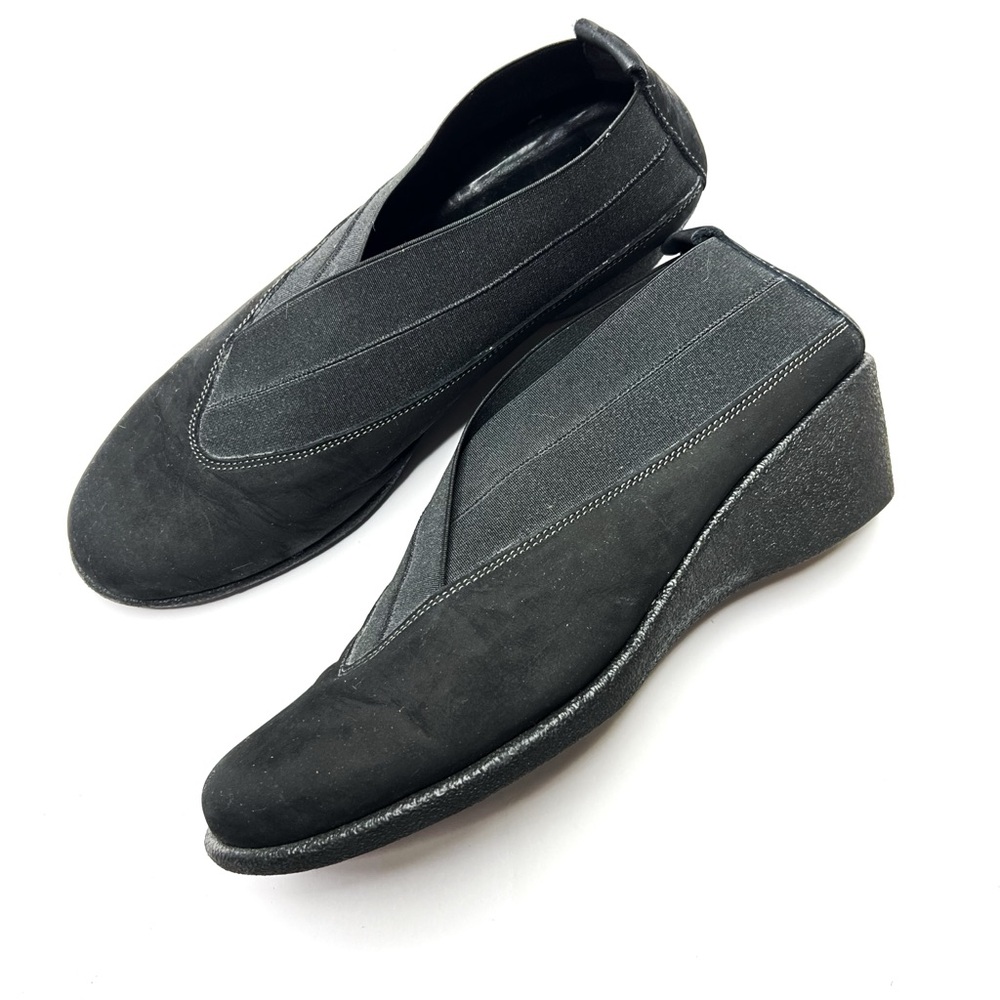 The Flexx Suede Wedge Boot Shootie Comfort Shoes Black Minimalist Booties Sz 8.5